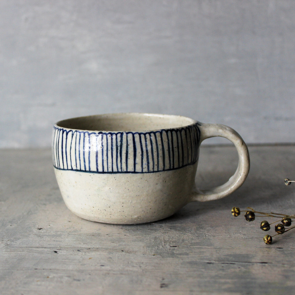 Large Ceramic Handled Mugs : Blue Daisy - Tribe Castlemaine