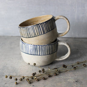 Large Ceramic Handled Mugs : Blue Daisy - Tribe Castlemaine