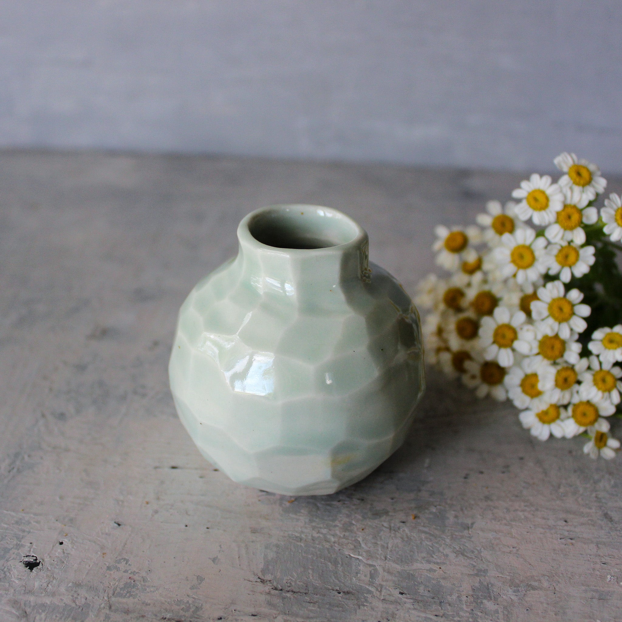 Little Faceted Green Vases - Tribe Castlemaine