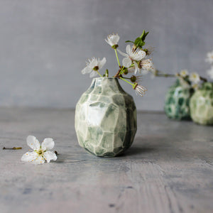 Little Faceted Green Vases - Tribe Castlemaine