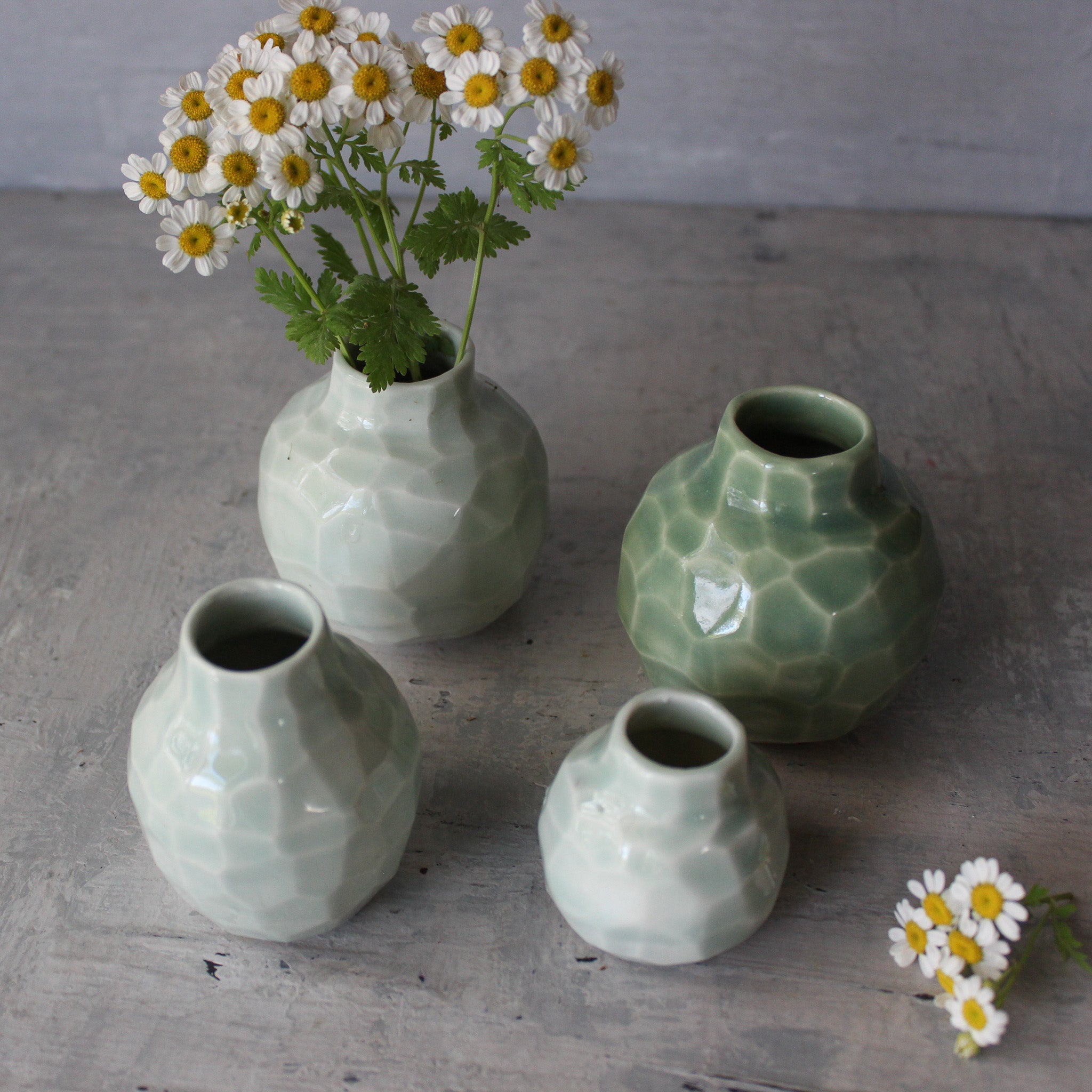 Little Faceted Green Vases - Tribe Castlemaine