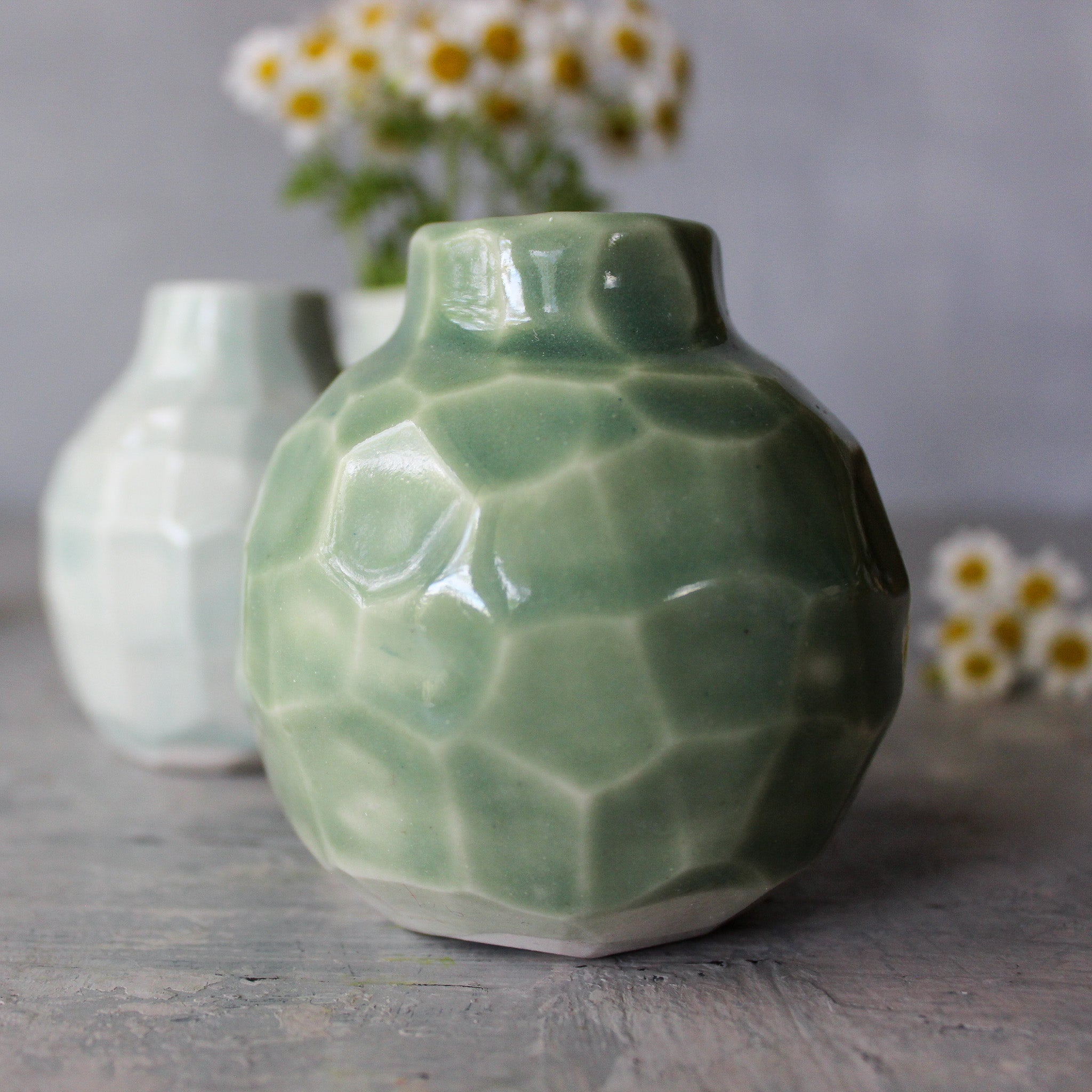 Little Faceted Green Vases - Tribe Castlemaine