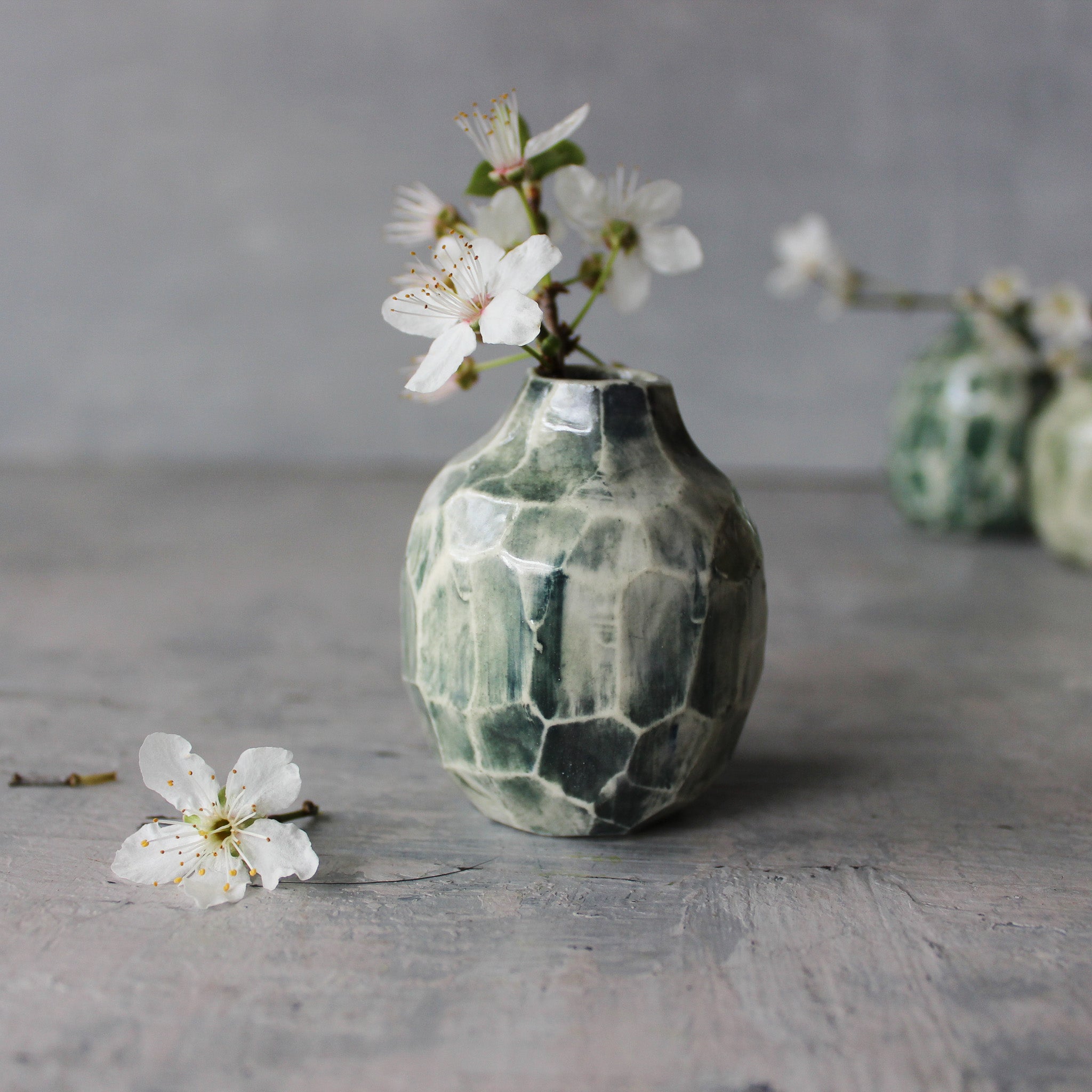 Little Faceted Green Vases - Tribe Castlemaine