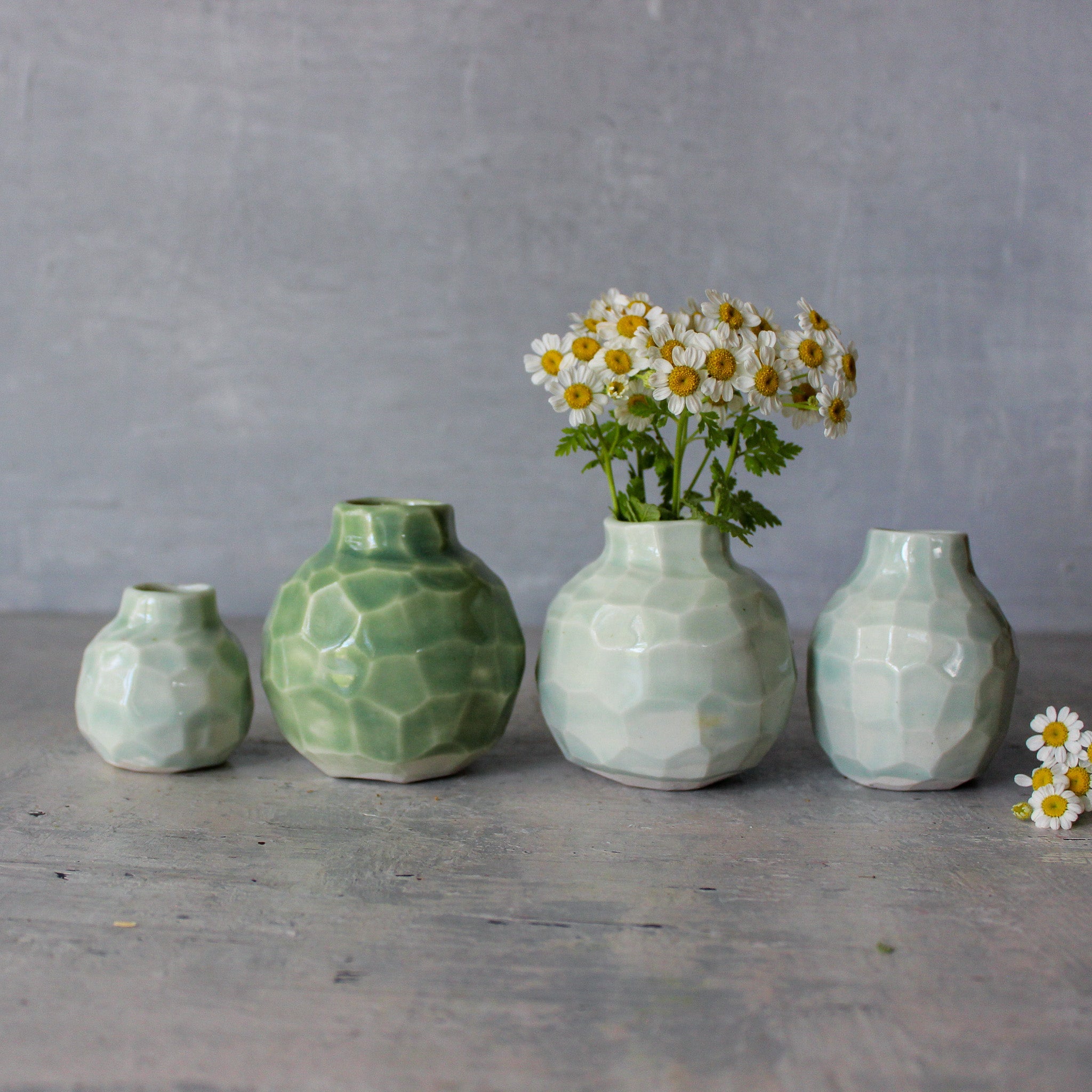 Little Faceted Green Vases - Tribe Castlemaine