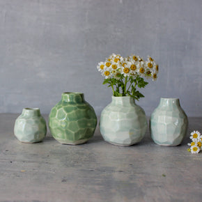 Little Faceted Green Vases - Tribe Castlemaine