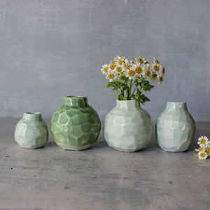 Little Faceted Green Vases - Tribe Castlemaine