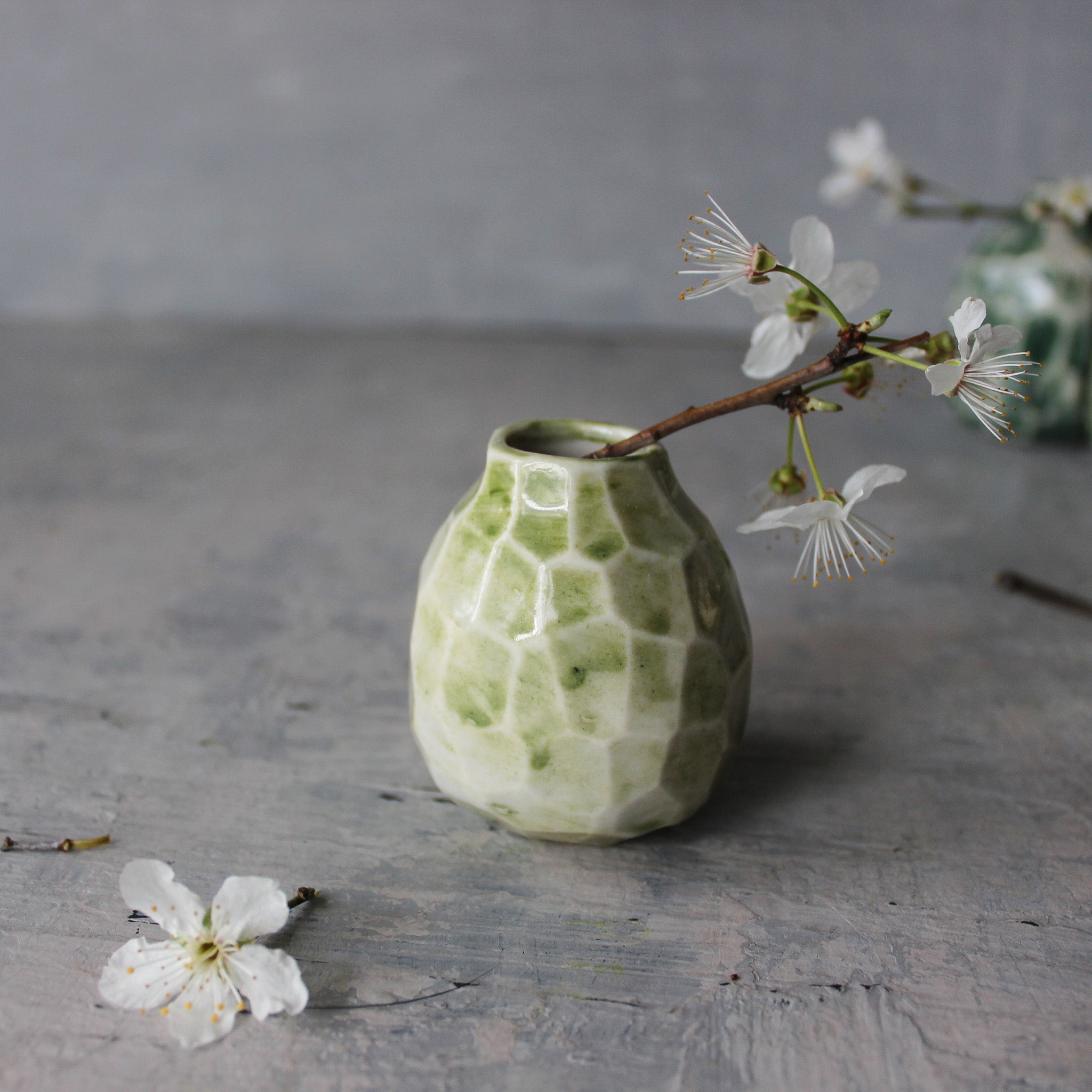 Little Faceted Green Vases - Tribe Castlemaine