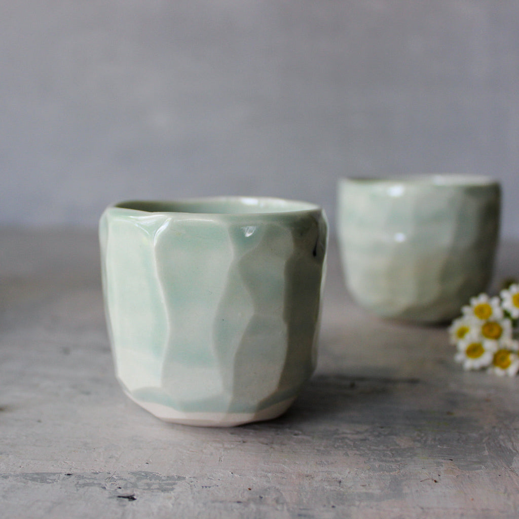 Little Green Faceted Cups - Tribe Castlemaine