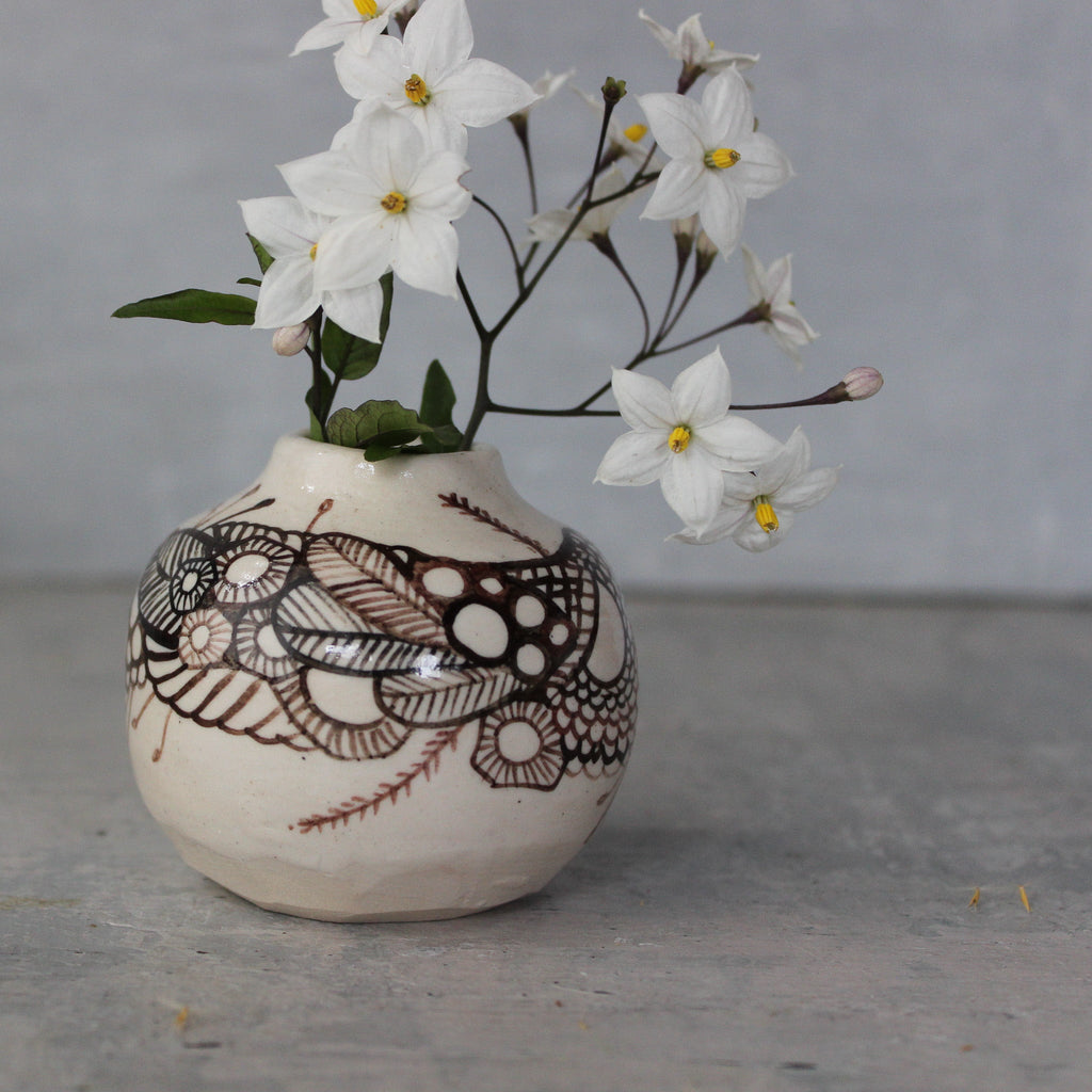 Little Sepia Painted Detail Vase 2 - Tribe Castlemaine
