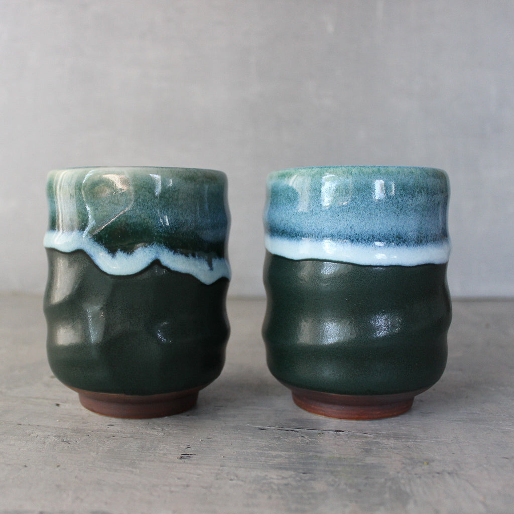 Minoyaki Green Nagare Tea Cups - Tribe Castlemaine