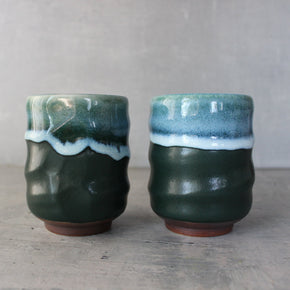 Minoyaki Green Nagare Tea Cups - Tribe Castlemaine