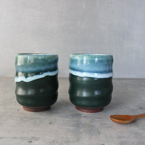Minoyaki Green Nagare Tea Cups - Tribe Castlemaine