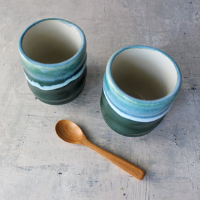 Minoyaki Green Nagare Tea Cups - Tribe Castlemaine