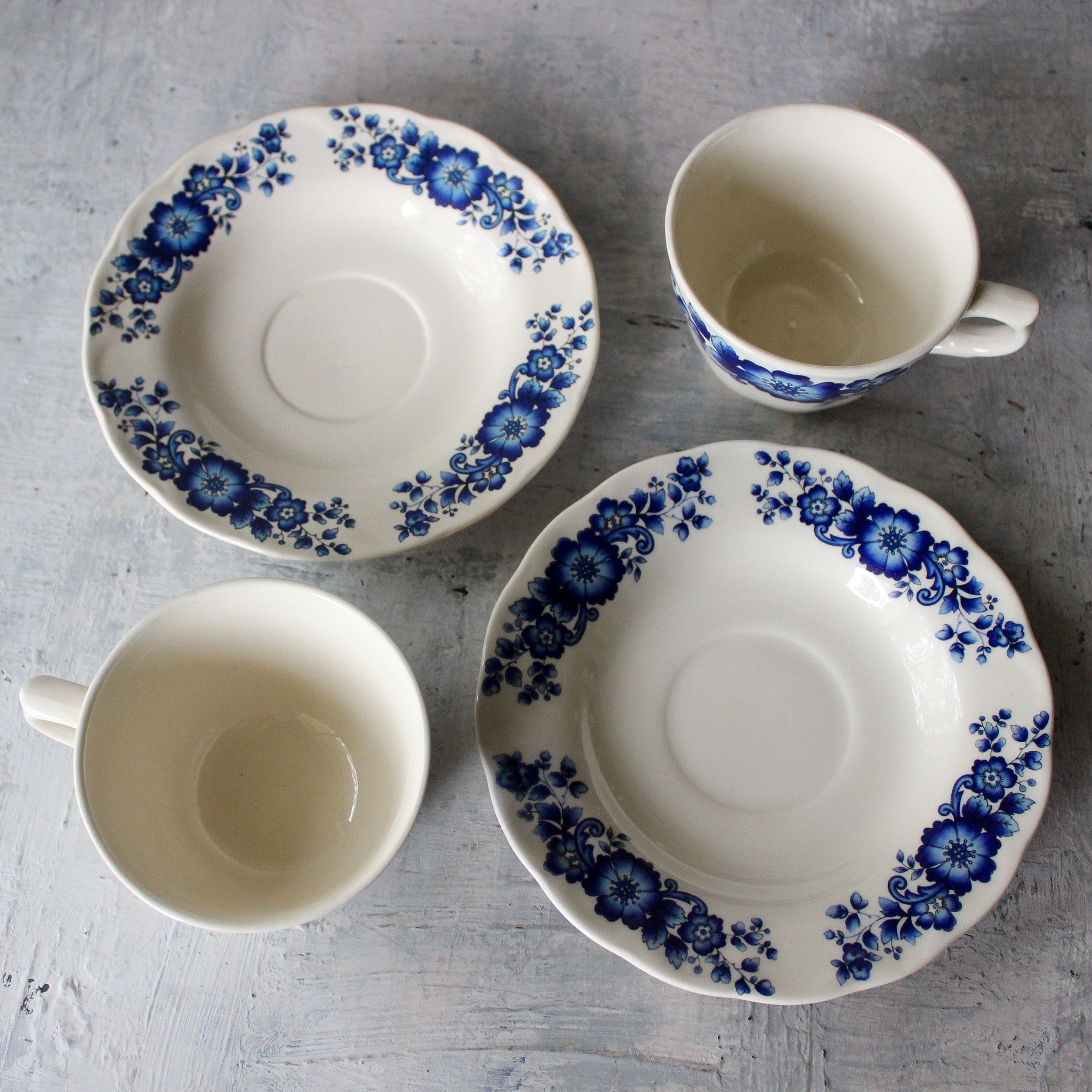 Pair of Vintage Blue Floral Tea Cups & Saucers - Tribe Castlemaine