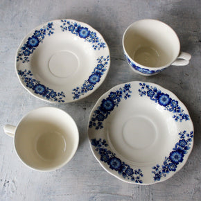 Pair of Vintage Blue Floral Tea Cups & Saucers - Tribe Castlemaine