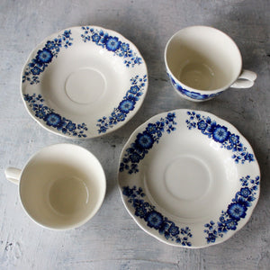 Pair of Vintage Blue Floral Tea Cups & Saucers - Tribe Castlemaine