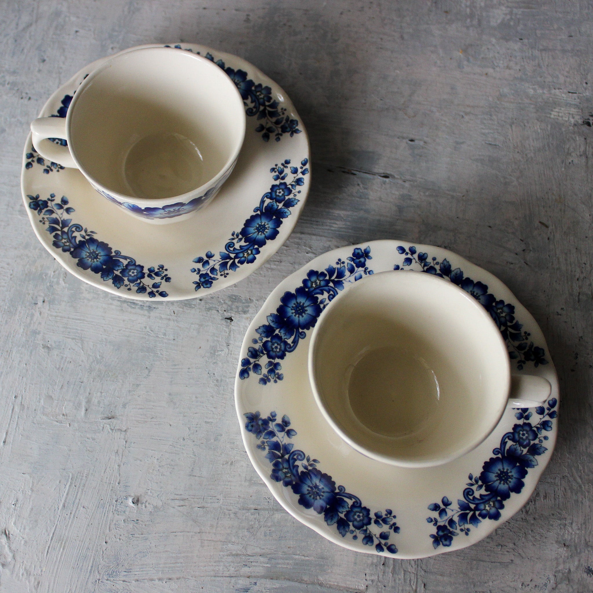 Pair of Vintage Blue Floral Tea Cups & Saucers - Tribe Castlemaine