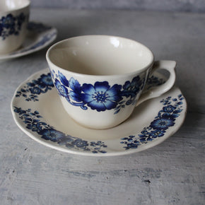 Pair of Vintage Blue Floral Tea Cups & Saucers - Tribe Castlemaine