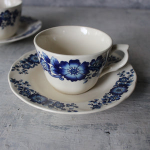 Pair of Vintage Blue Floral Tea Cups & Saucers - Tribe Castlemaine