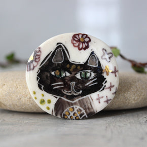 Porcelain Brooch Black Cat - Tribe Castlemaine