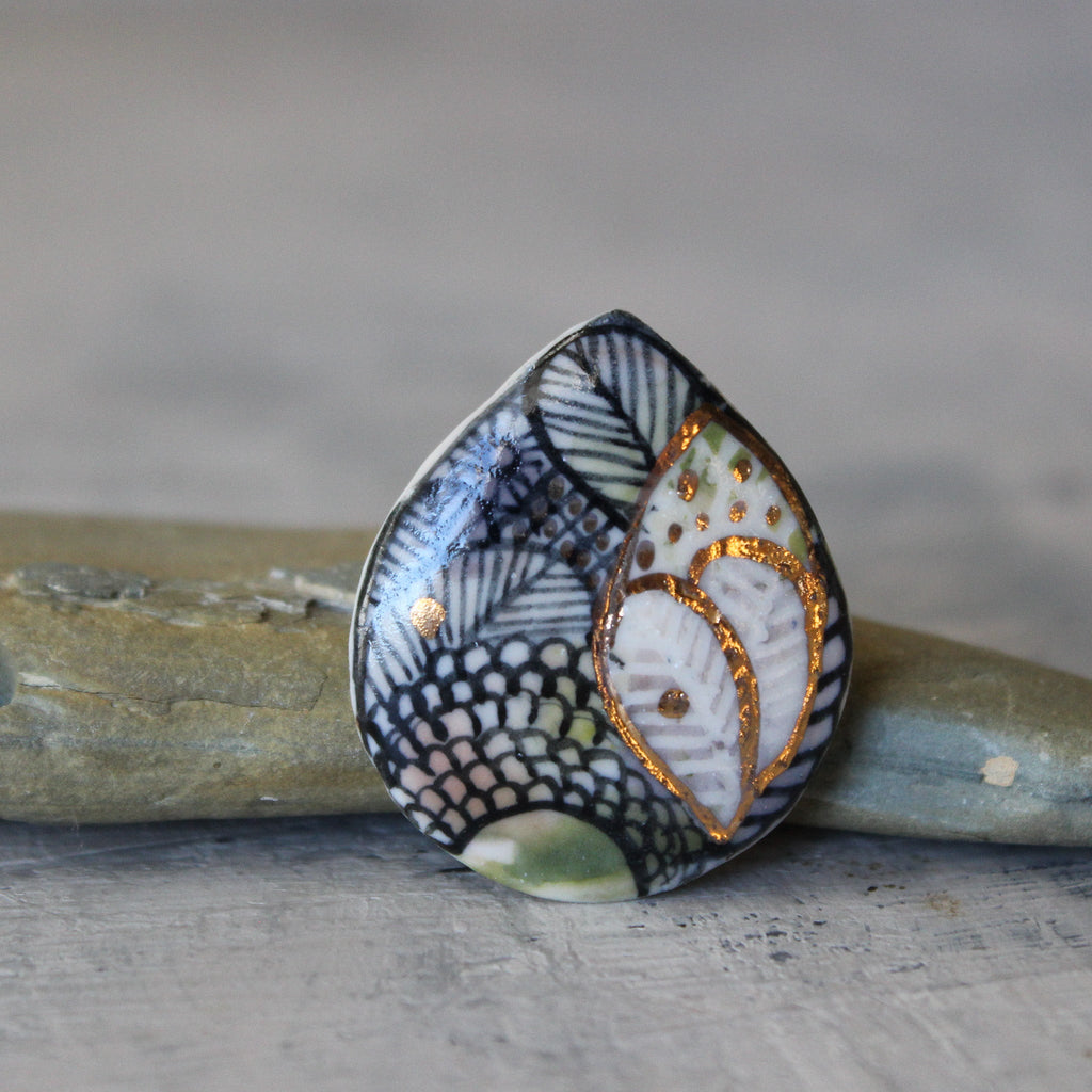 Porcelain Brooch Painted Detail 2 - Tribe Castlemaine