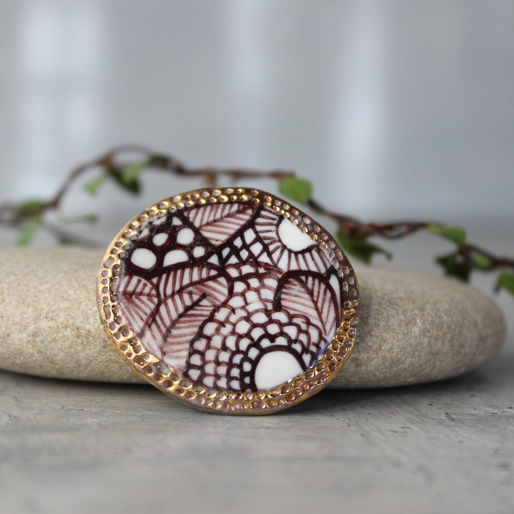 Porcelain Brooch Sepia Gold - Tribe Castlemaine