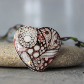 Porcelain Brooch Sepia Heart - Tribe Castlemaine