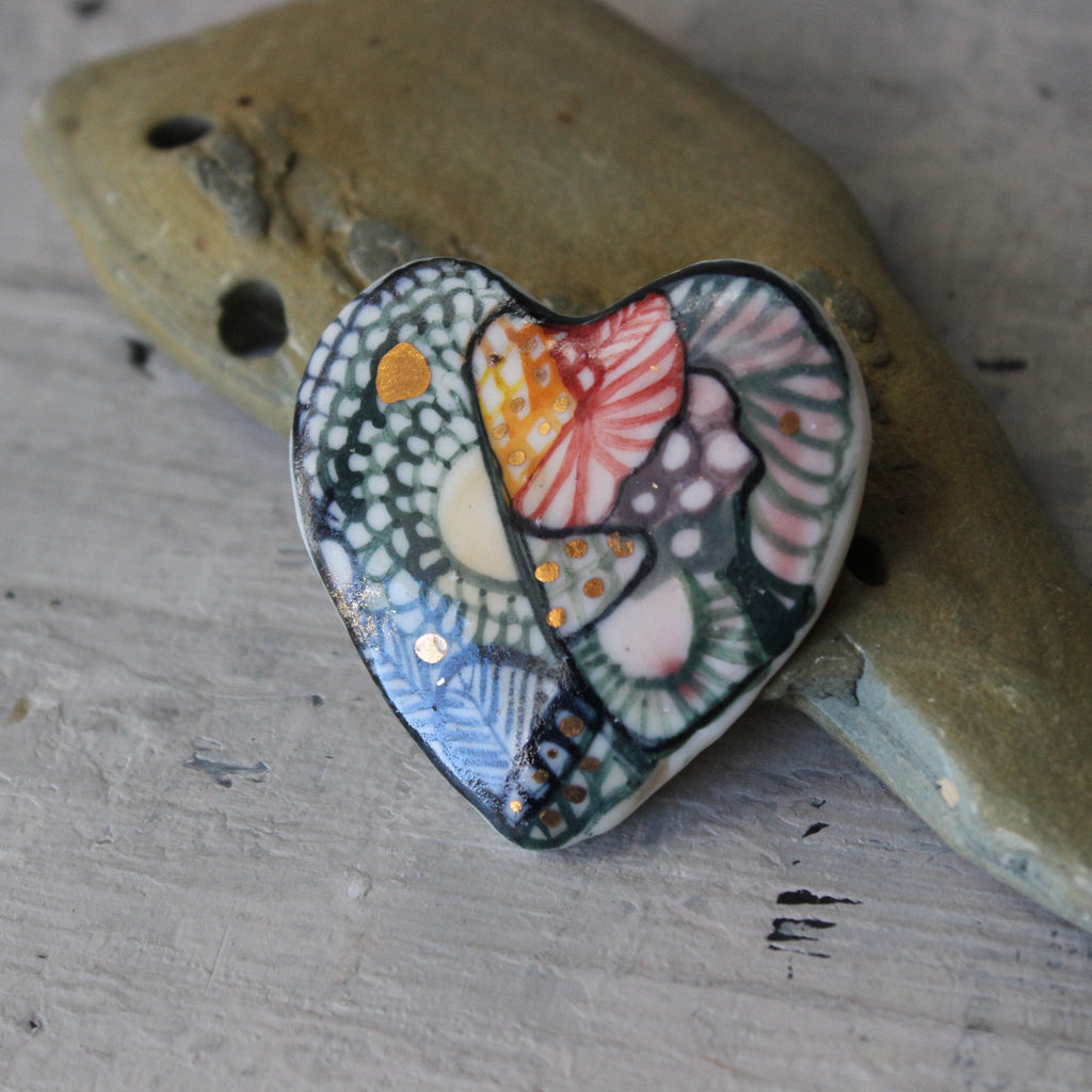 Porcelain Brooches : Hand Painted Hearts - Tribe Castlemaine