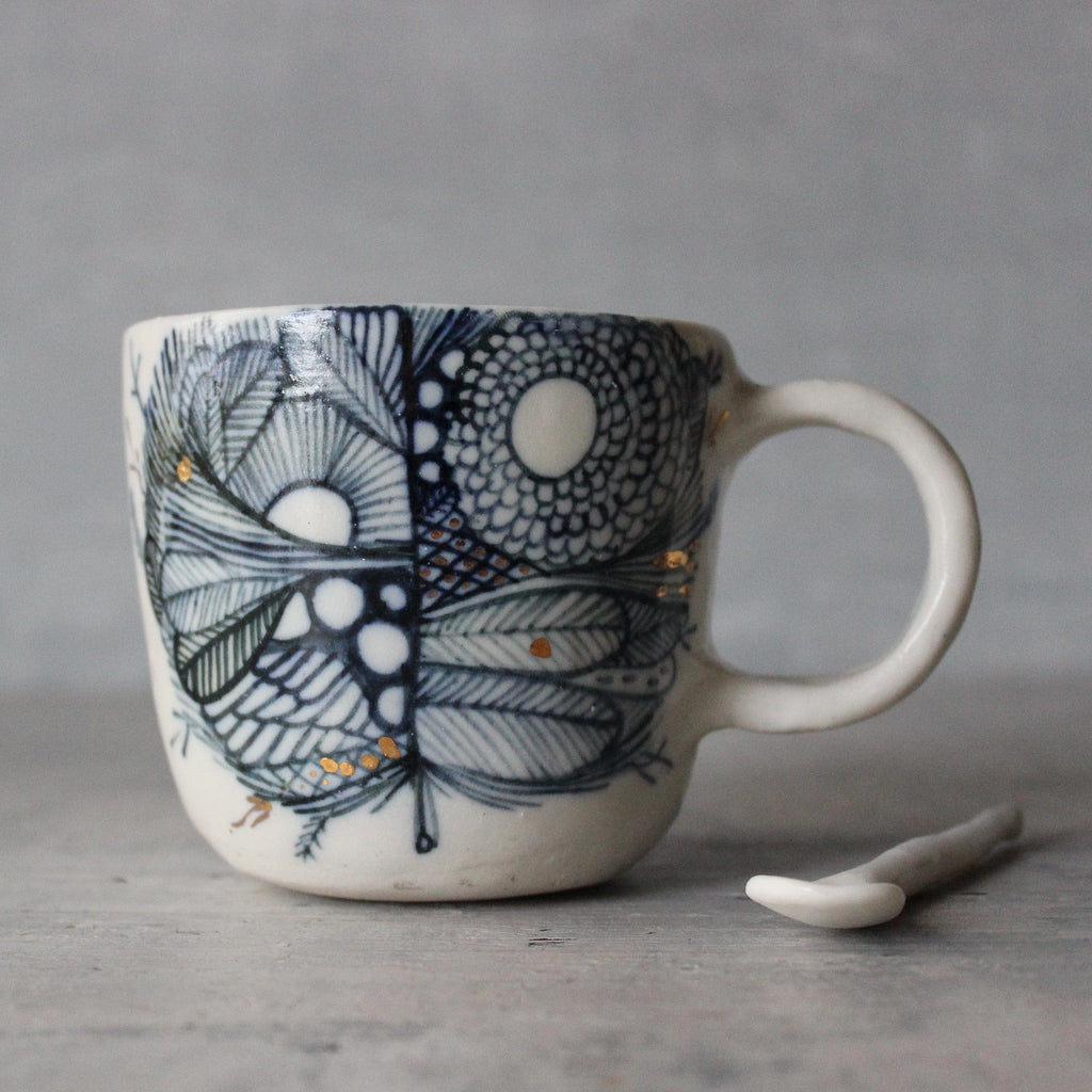 Porcelain Indigo Hand Painted Cups - Tribe Castlemaine