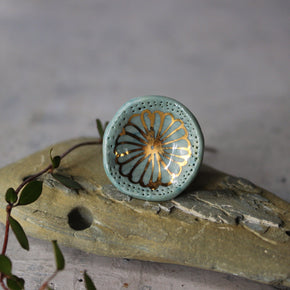 Porcelain Ring Gold Daisy Green - Tribe Castlemaine