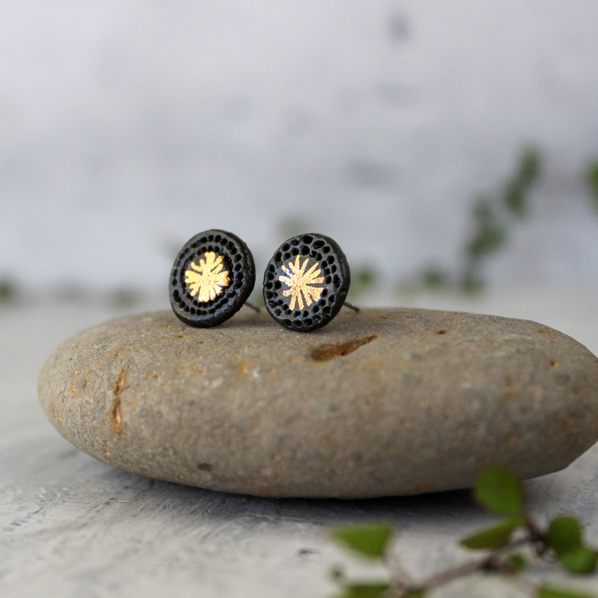 Porcelain Studs Black Gold Star - Tribe Castlemaine