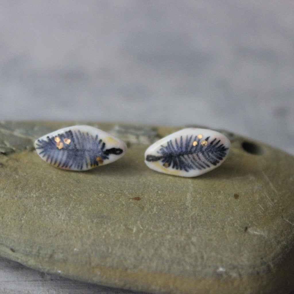 Porcelain Studs Feather Gold 2 - Tribe Castlemaine