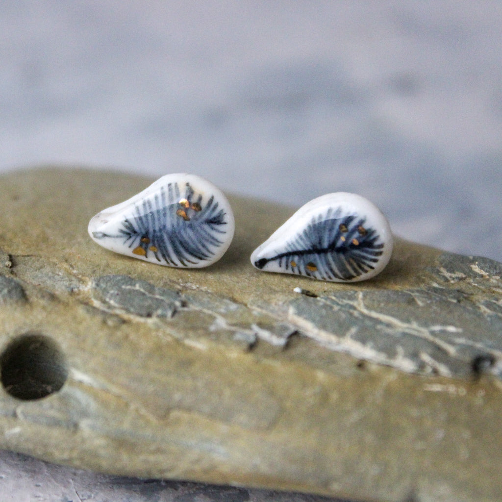 Porcelain Studs Feather Gold - Tribe Castlemaine