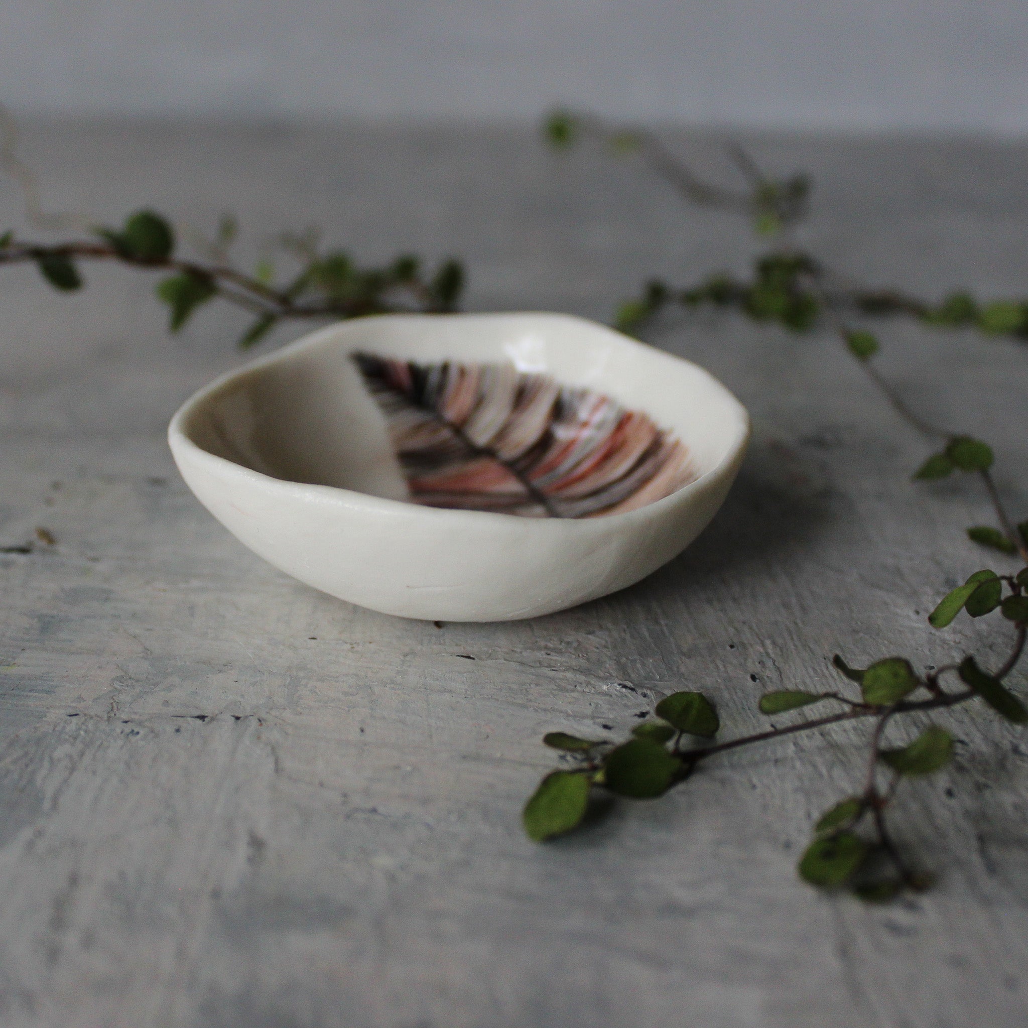 Porcelain Trinket Dishes Sepia Feather - Tribe Castlemaine