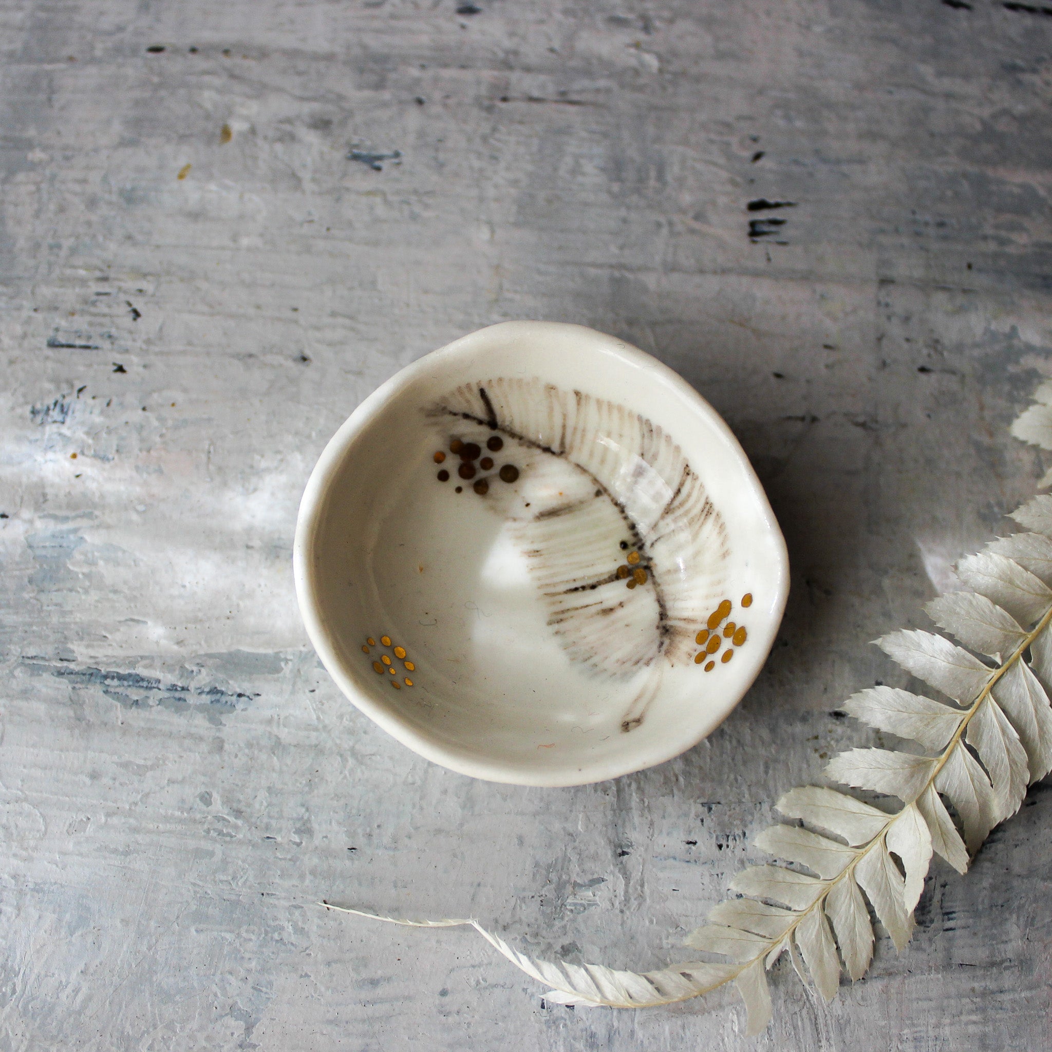 Porcelain Trinket Dishes Sepia Feather - Tribe Castlemaine
