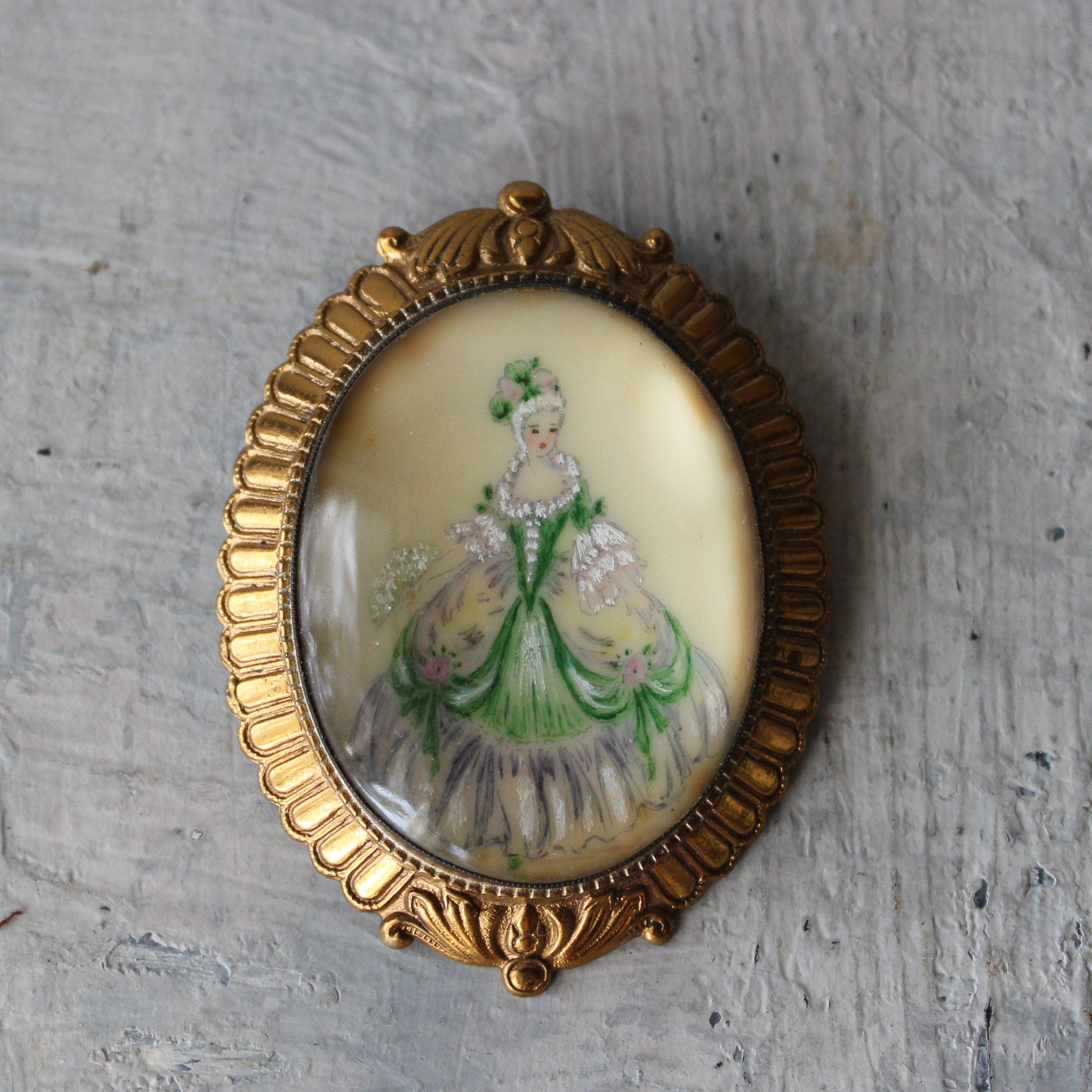 Vintage Crinoline Lady Brooch Thomas L Mott Tribe Castlemaine