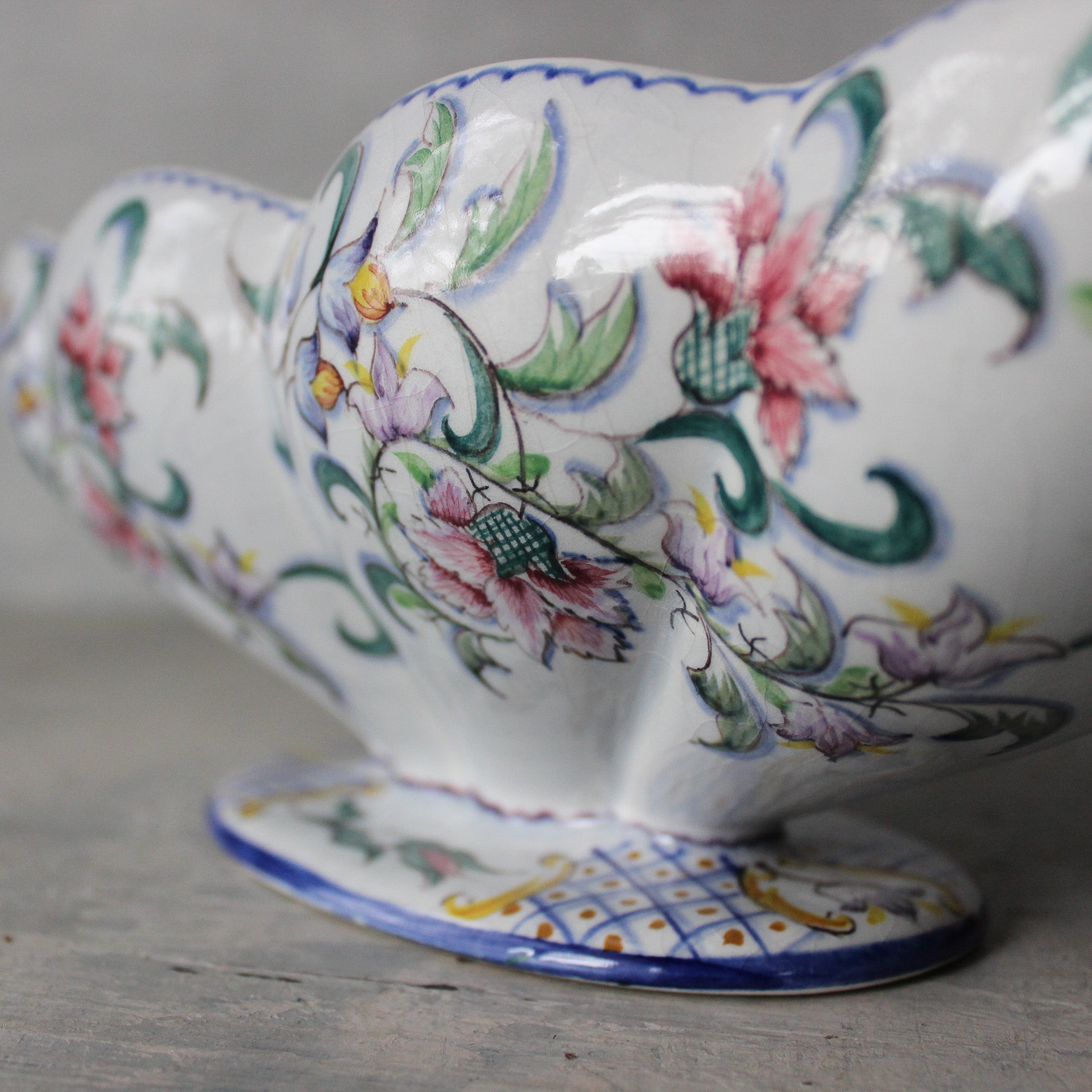 Vintage Hand Painted Floral Long Urn Vase - Tribe Castlemaine