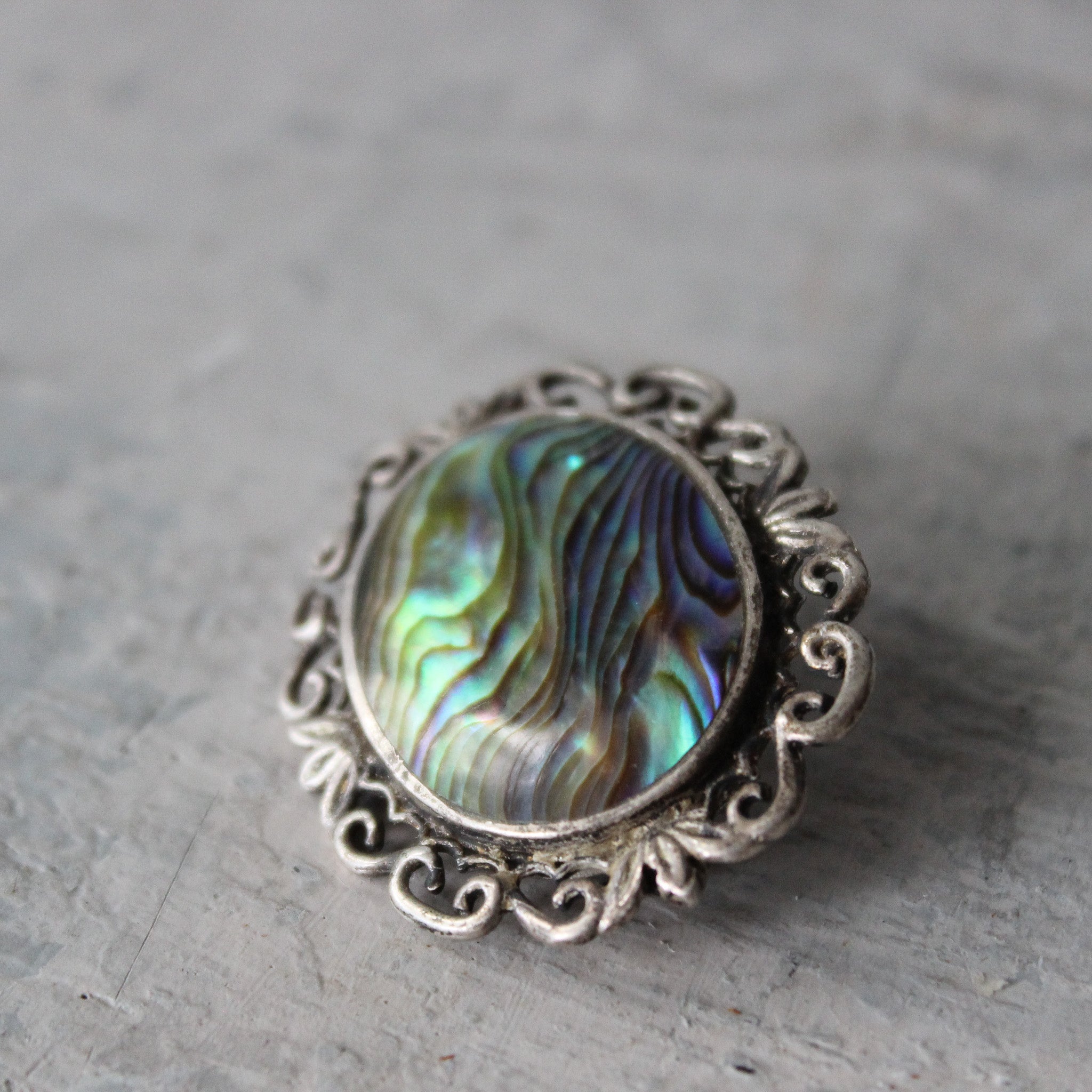Vintage Paua Shell Sterling Silver Oval Brooch - Tribe Castlemaine