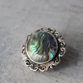Vintage Paua Shell Sterling Silver Oval Brooch - Tribe Castlemaine