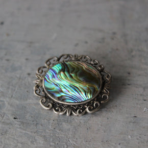 Vintage Paua Shell Sterling Silver Oval Brooch - Tribe Castlemaine
