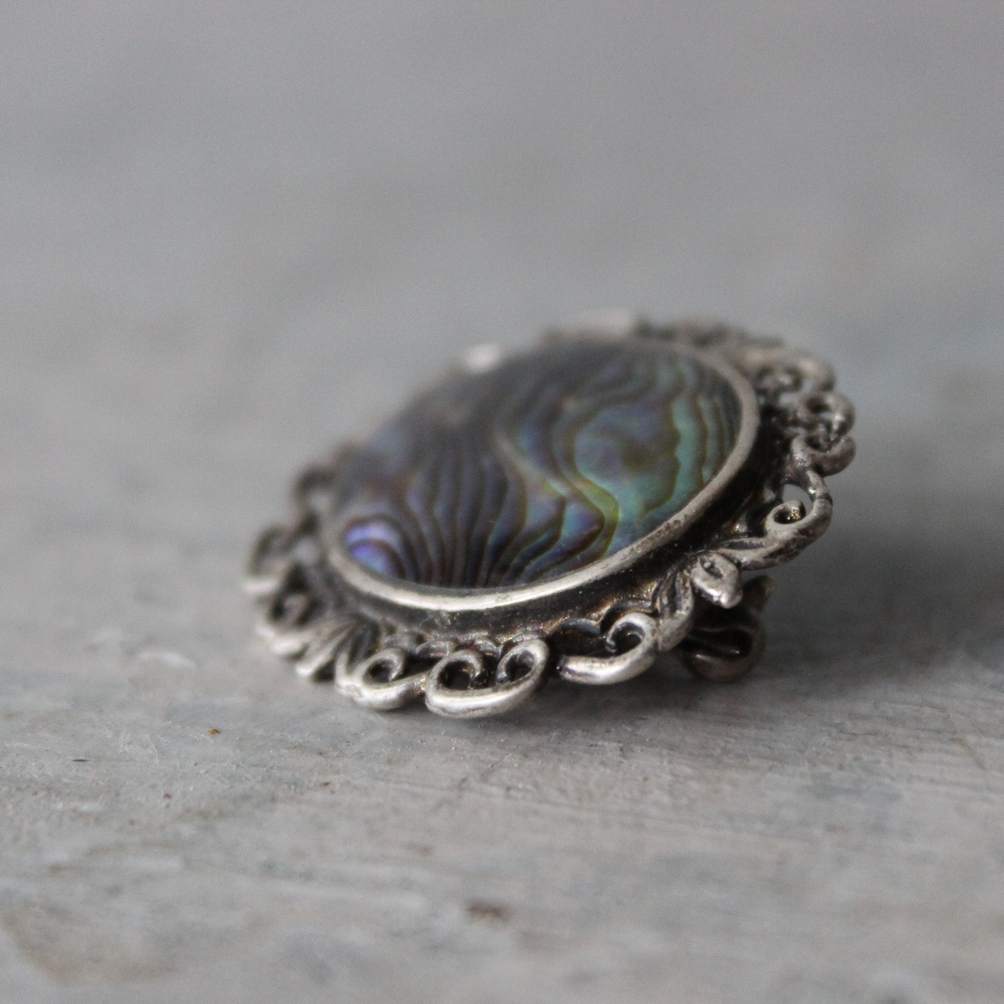 Vintage Paua Shell Sterling Silver Oval Brooch - Tribe Castlemaine
