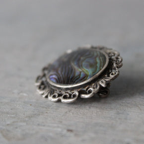 Vintage Paua Shell Sterling Silver Oval Brooch - Tribe Castlemaine