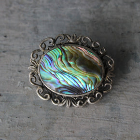 Vintage Paua Shell Sterling Silver Oval Brooch - Tribe Castlemaine