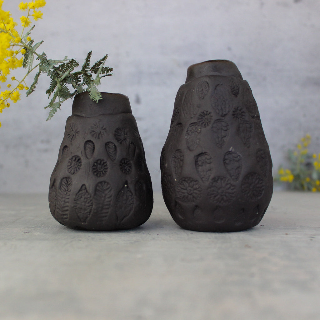 Black Ceramic Lace Vases - Tribe Castlemaine