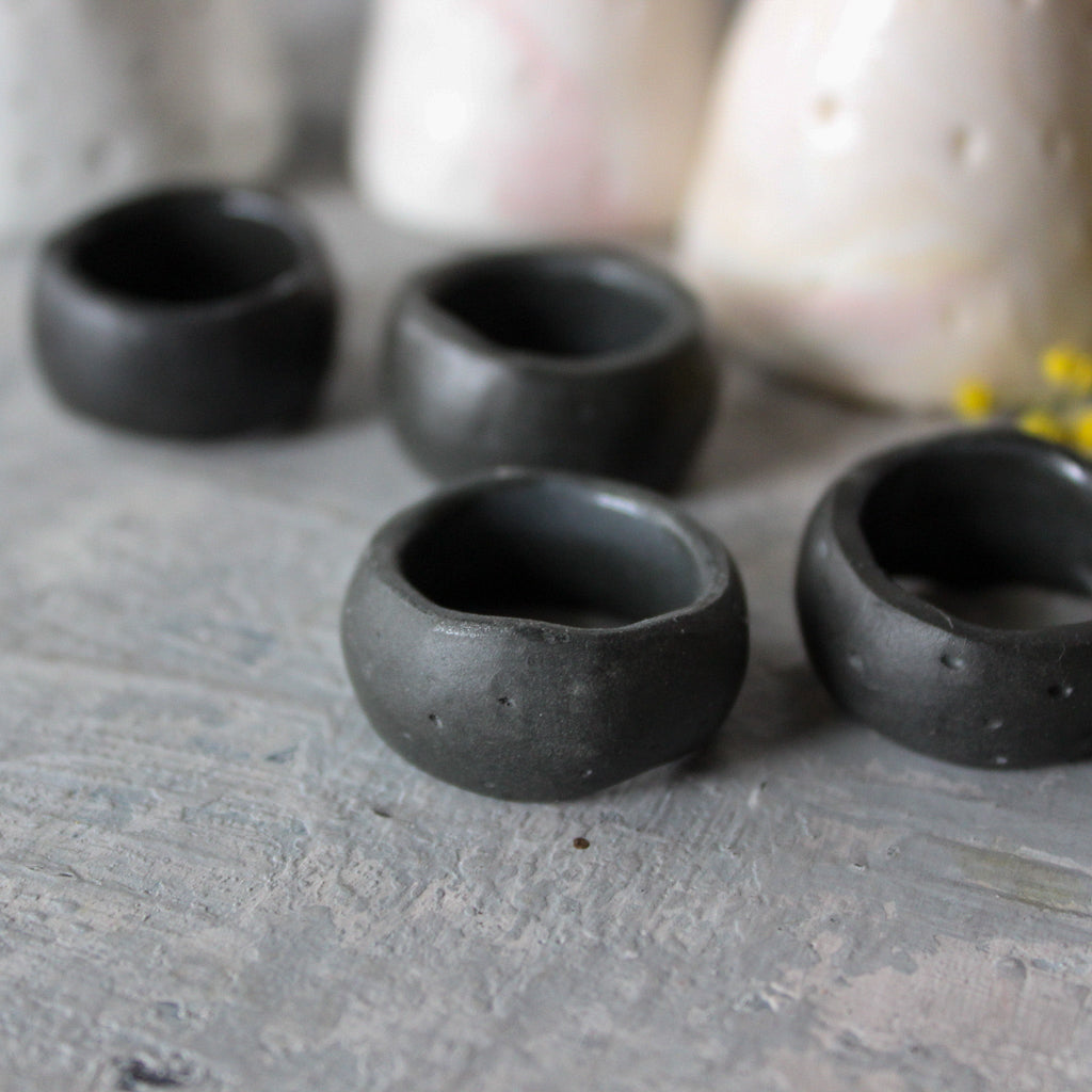 Black Porcelain Band Rings - Tribe Castlemaine