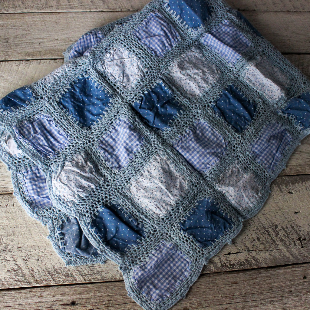Blue Patchwork Crochet Blanket - Tribe Castlemaine