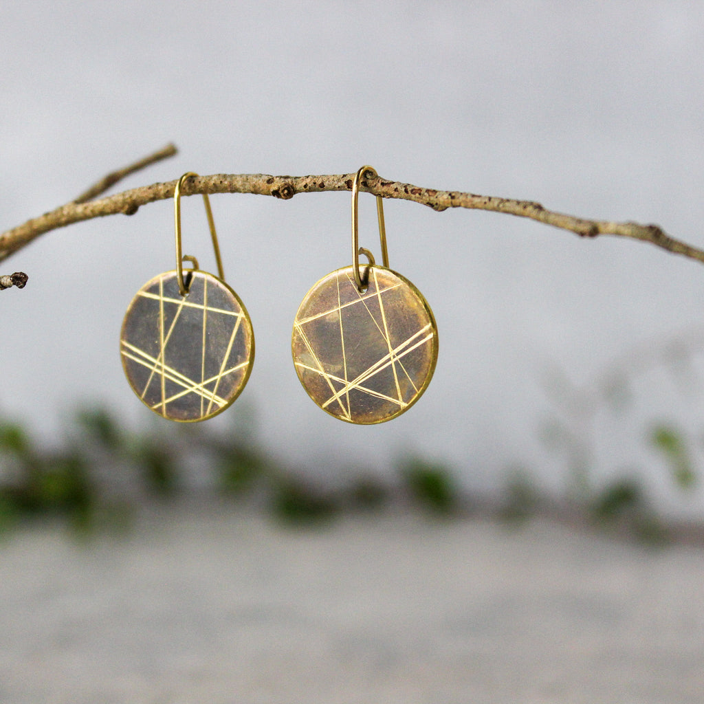 Brass Etched Earrings Geometric - Tribe Castlemaine