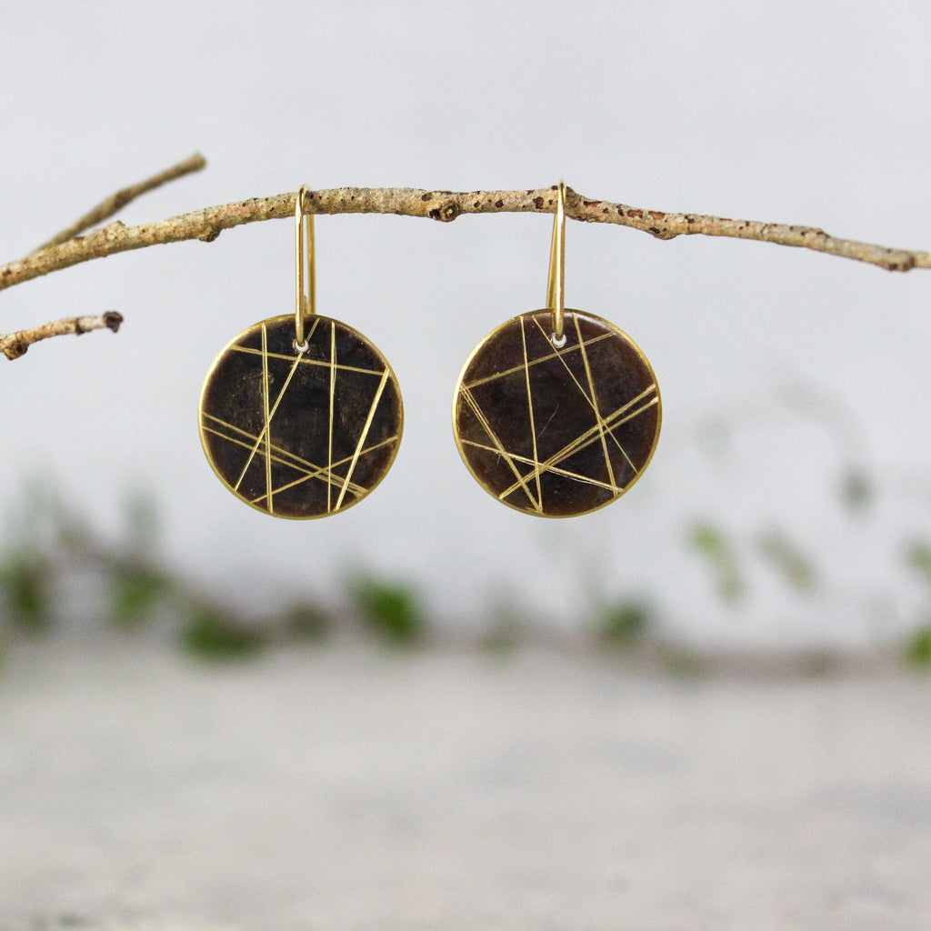 Brass Etched Earrings Geometric - Tribe Castlemaine