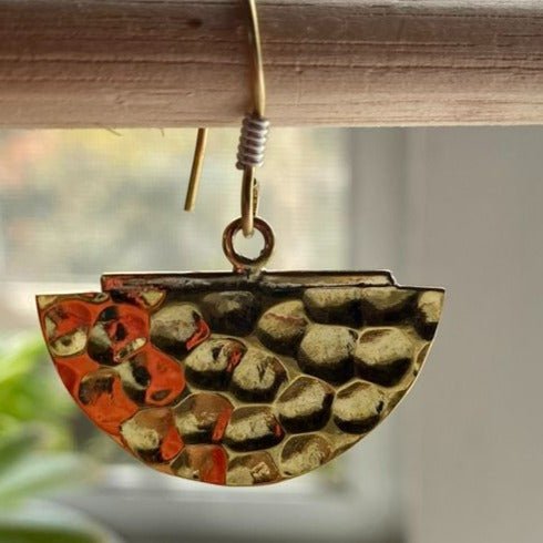 Brass Hammered Earrings Half Moon - Tribe Castlemaine