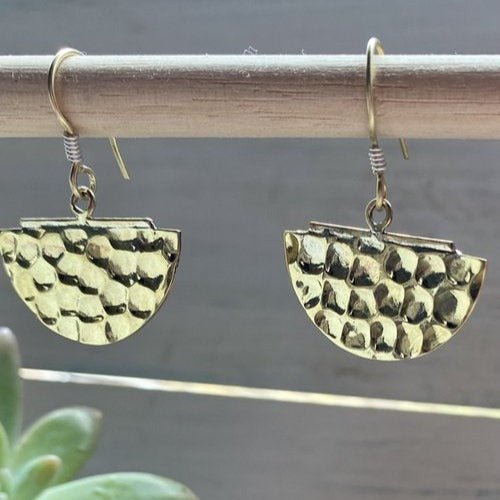 Brass Hammered Earrings Half Moon - Tribe Castlemaine